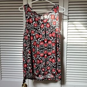 Artisan NY 100% Linen Sleeveless Blouse Floral Print Black Red White Beige